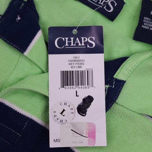 Chaps Boys Large Striped Polo Shirt Key Lime & Navy 100% Cotton - Picture 3 of 9